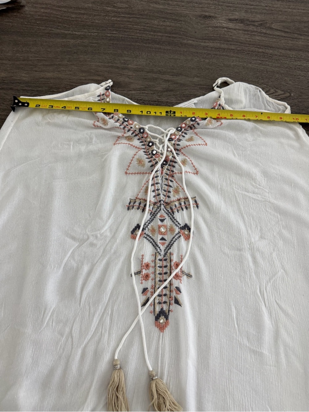Saks Fifth Avenue White Linen-Look maxi Dress with Multicolor Embroidery - Picture 8 of 10